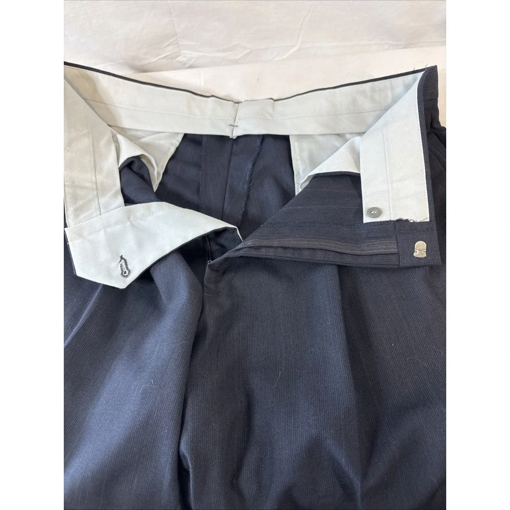 TownCraft Mens Pleated Front Dress Pants 36x30 Blue Pinstripe Wool Blend N2140